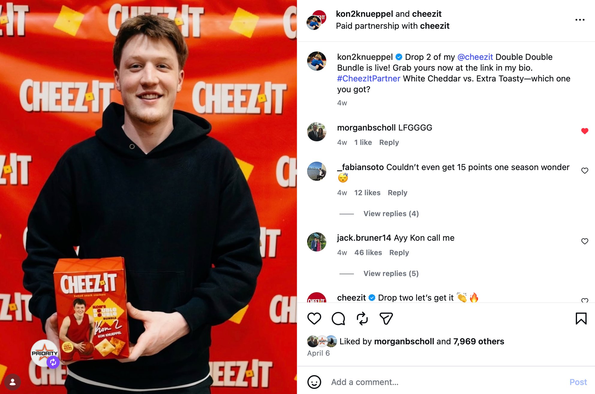 Kon Knueppel with the Cheez-It bundle, Instagram post